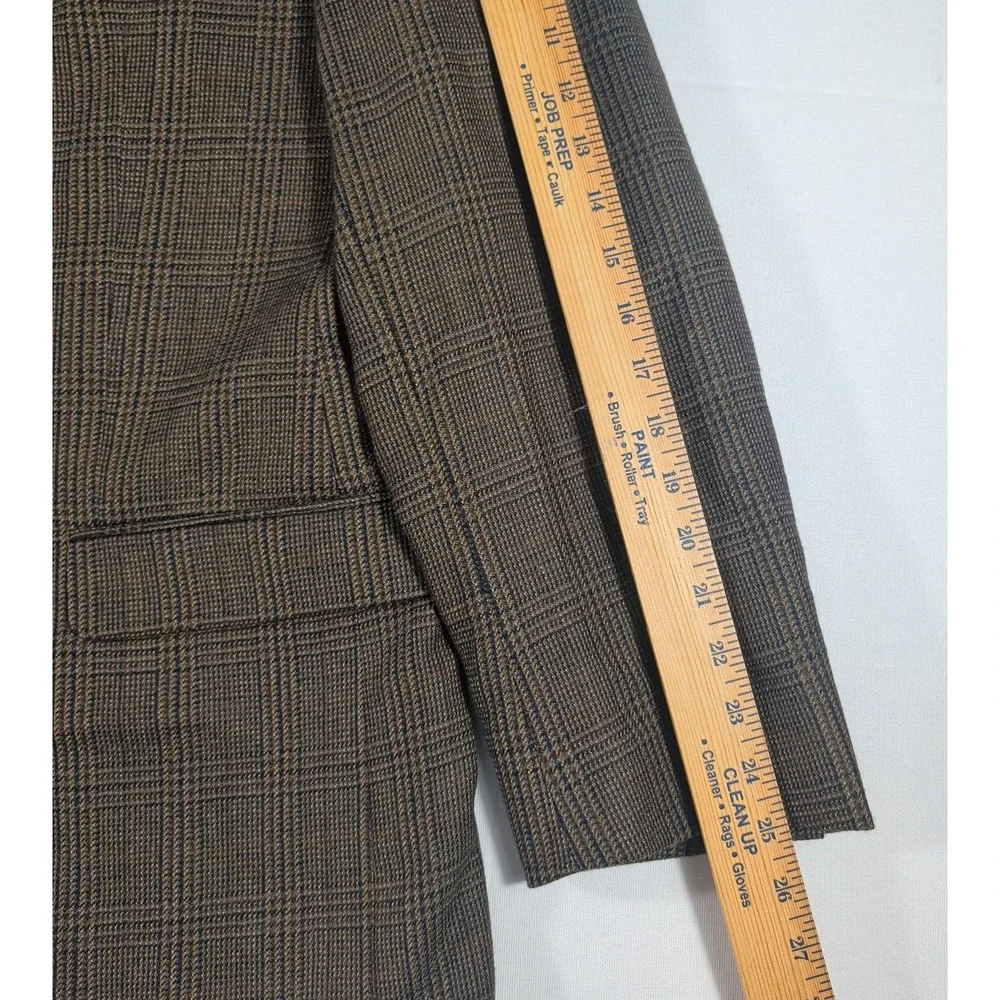 Lauren Ralph Lauren Sport Coat Mens 44L Brown Glen Plaid 100% Wool Blazer Jacket
